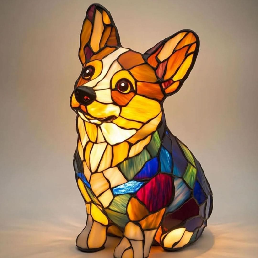 Charming Canine Stained Glass LED Table Lamp with USB Power