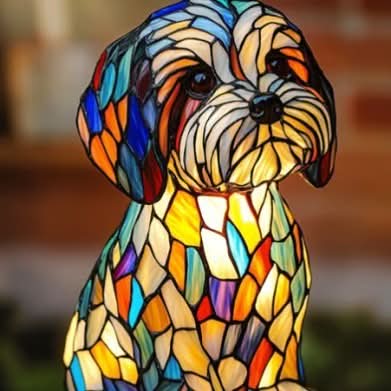 Charming Canine Stained Glass LED Table Lamp with USB Power