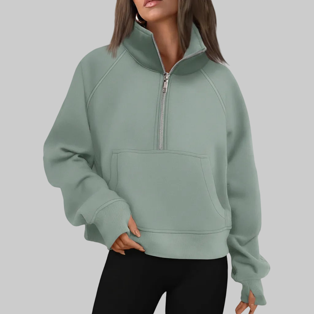Chic Cropped Fleece Half Zip Sweatshirt for Daily Comfort