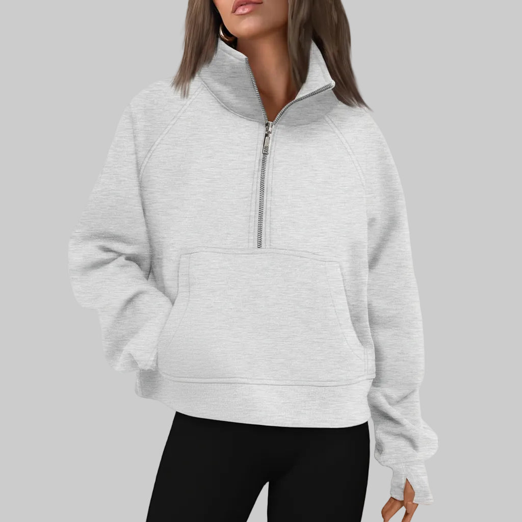 Chic Cropped Fleece Half Zip Sweatshirt for Daily Comfort