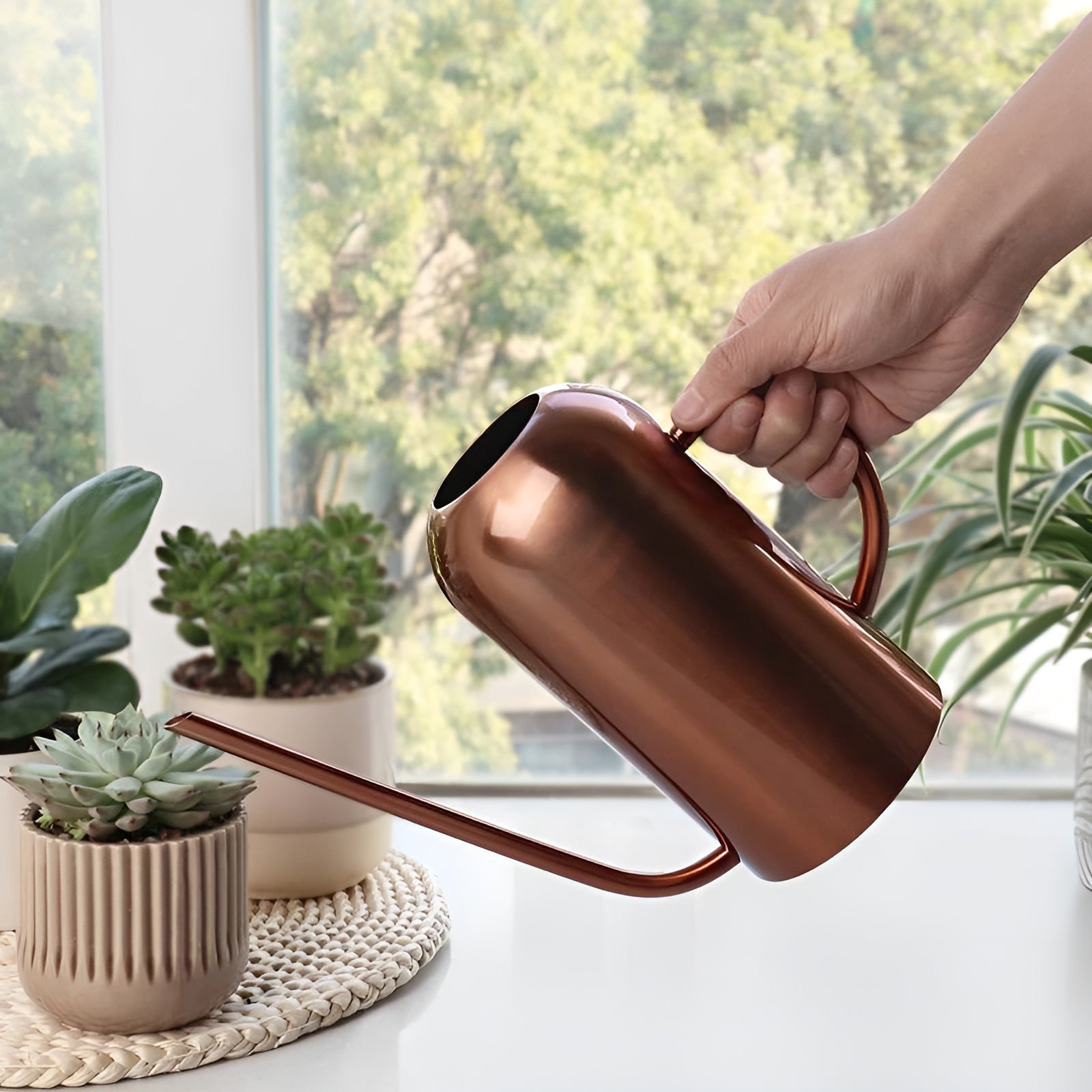 1.5L Metal Watering Can with Ergonomic Spout for Indoor Plants