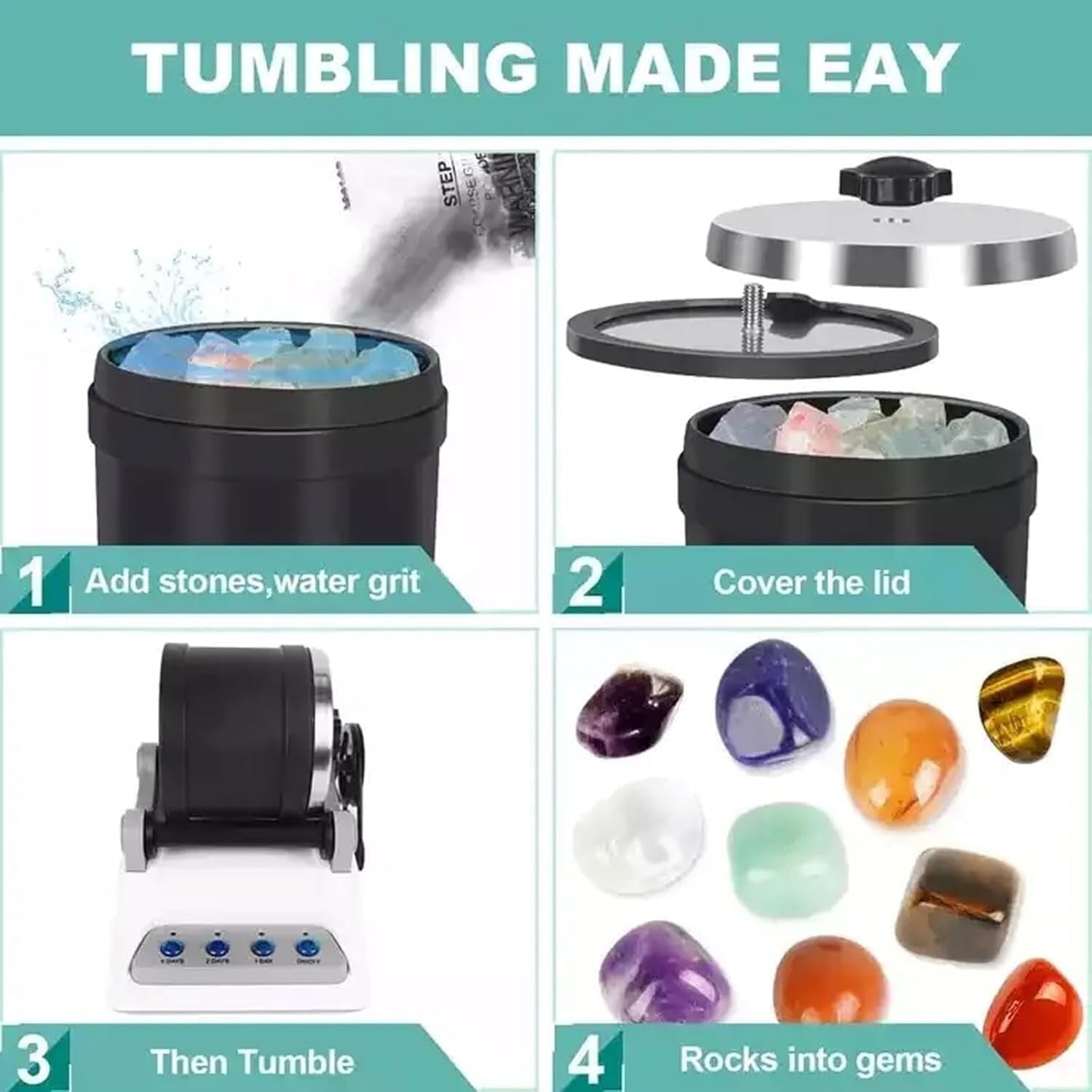 Rock Tumbler Set with Quiet Functionality & Leak-Resistant Design for Beginners