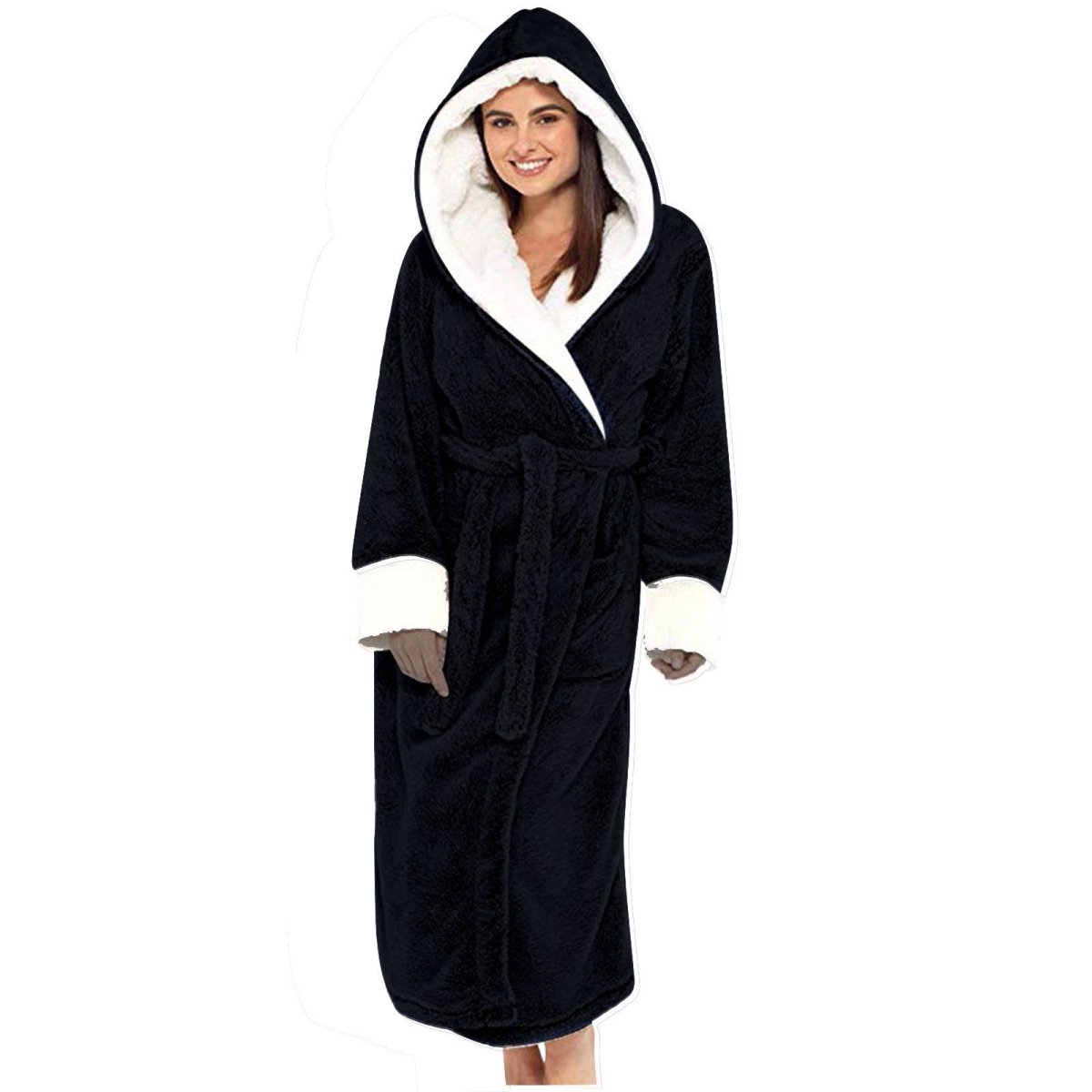PlushHaven Women's Fleece Jacket with Hood and Adjustable Belt