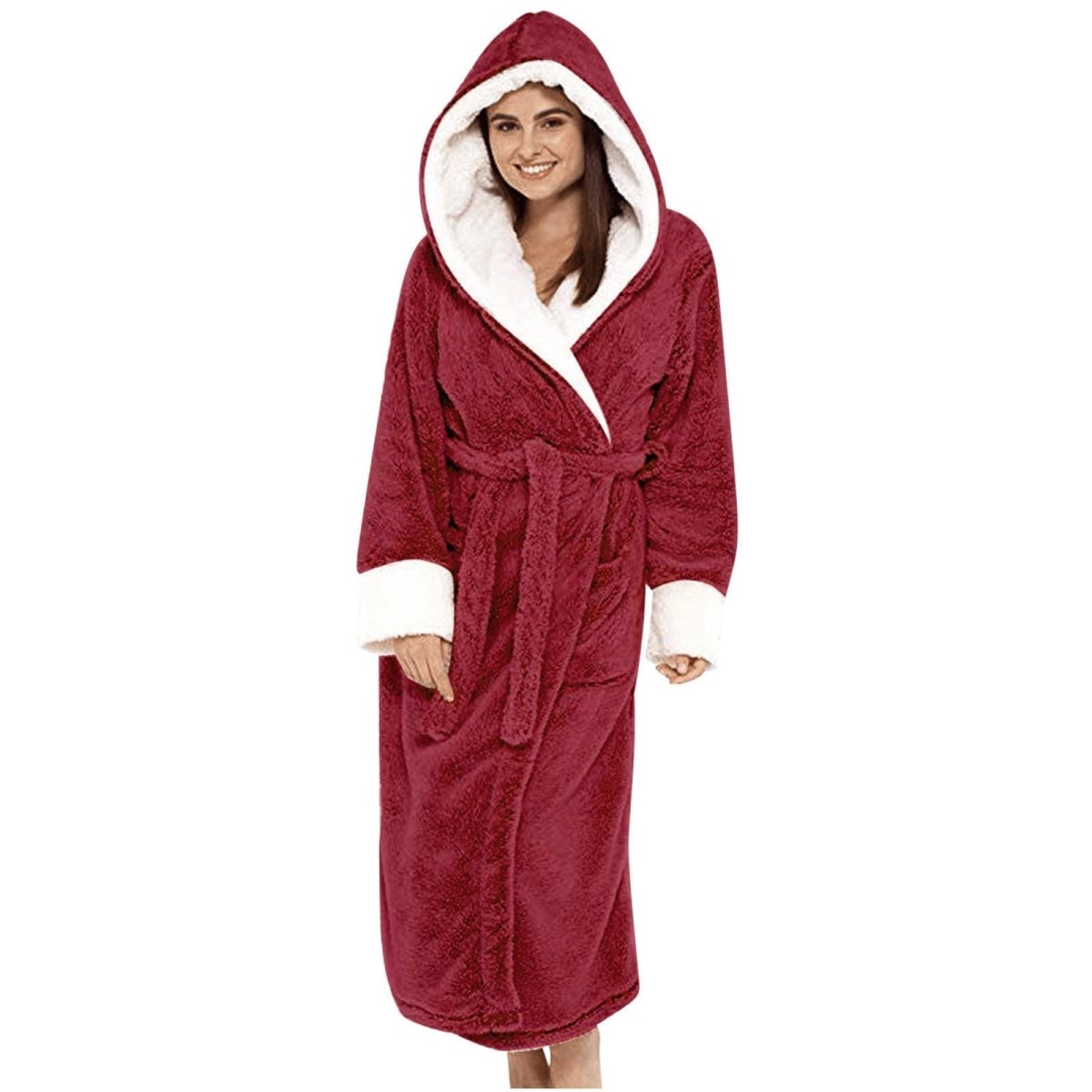 PlushHaven Women's Fleece Jacket with Hood and Adjustable Belt