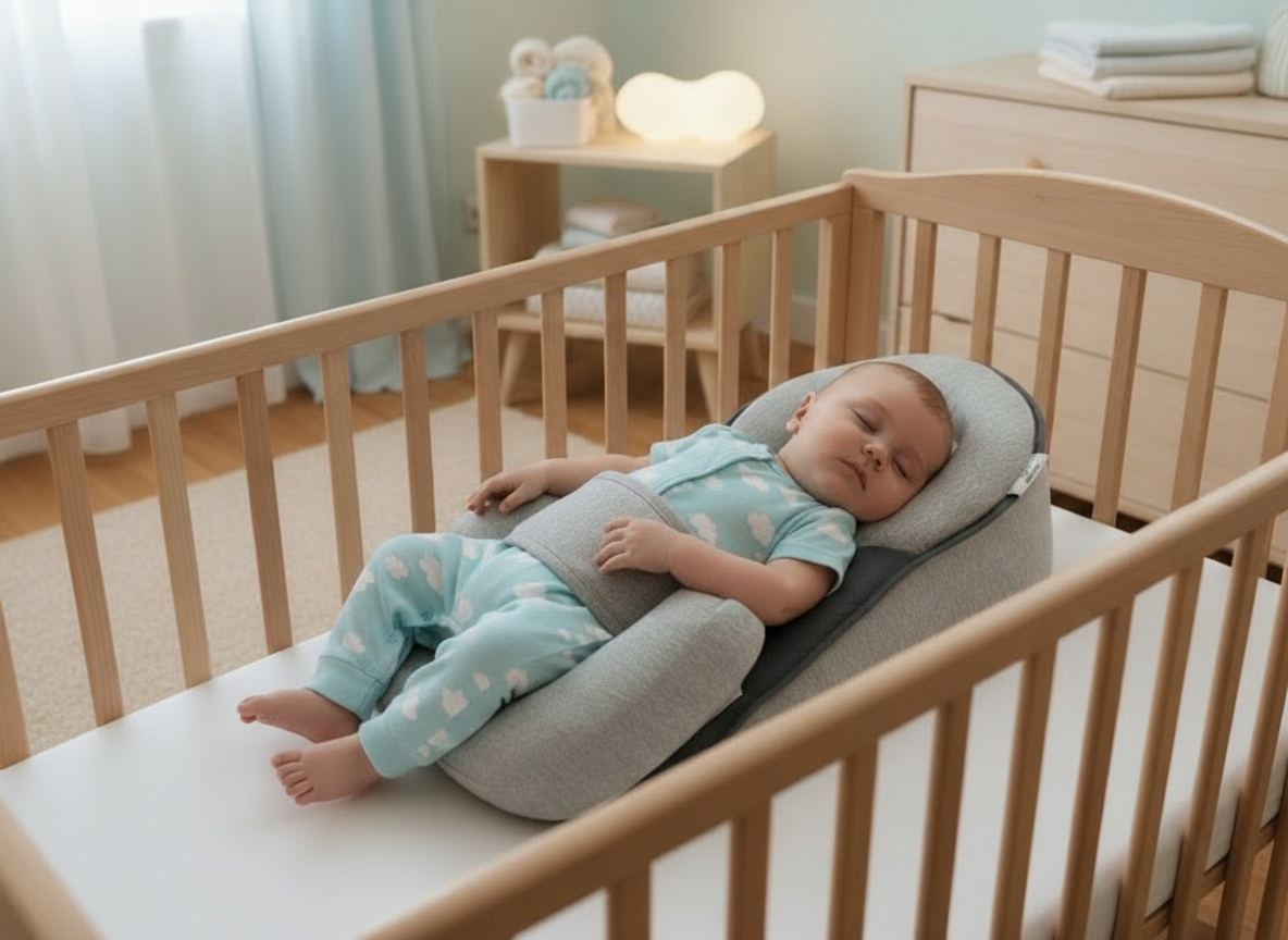 Support Pillow for Infants | 15-Degree Angle | Memory Foam | Cotton Cover | Ages Newborn to 6 Months | Gray