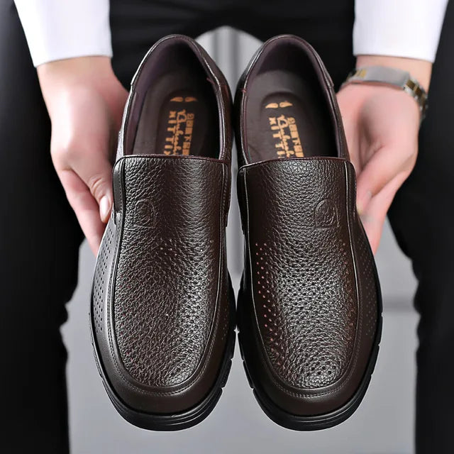 Men's Casual Leather Loafers | Handmade Genuine Leather | Flat Platform Sole | Breathable Comfortable Fit