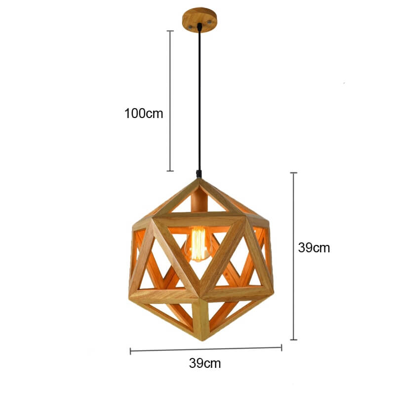 Taavita Geometric Wooden Pendant Light - Solid Wood Hanging Lamp - Living Room/Kitchen/Store Decor