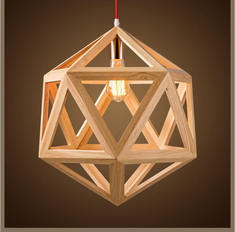 Taavita Geometric Wooden Pendant Light - Solid Wood Hanging Lamp - Living Room/Kitchen/Store Decor