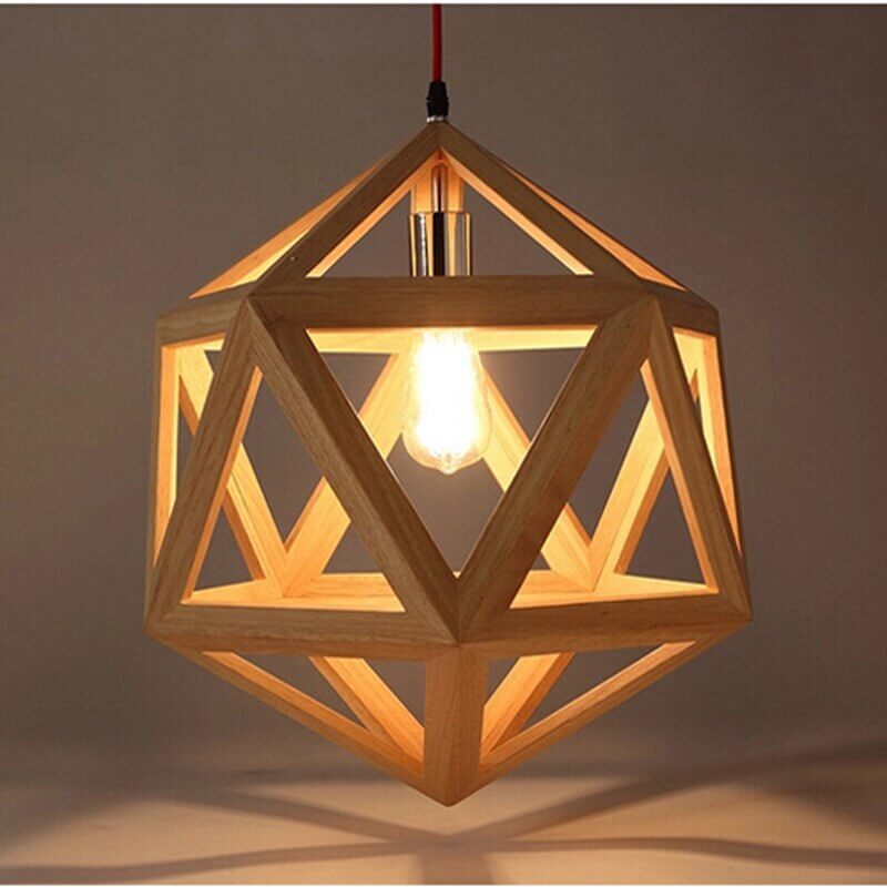 Taavita Geometric Wooden Pendant Light - Solid Wood Hanging Lamp - Living Room/Kitchen/Store Decor