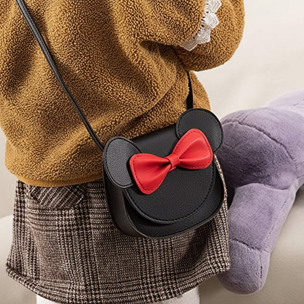 Charming Mouse-Design Crossbody Bag for Kids with Bow