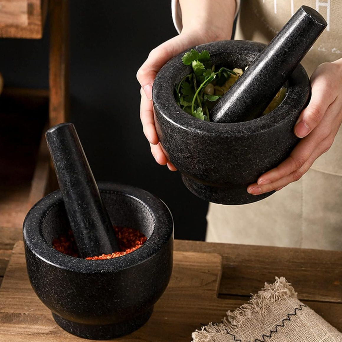 Natural Stone Mortar and Pestle Set – Effortless Kitchen Grinding