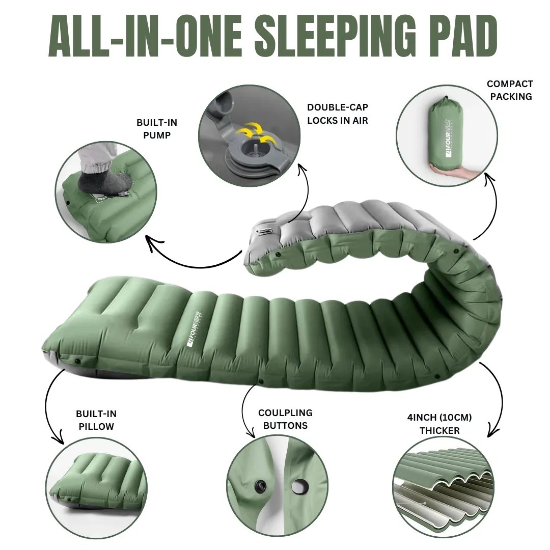 Inflatable Camping Sleeping Pad with Integrated Pillow for Outdoor Comfort
