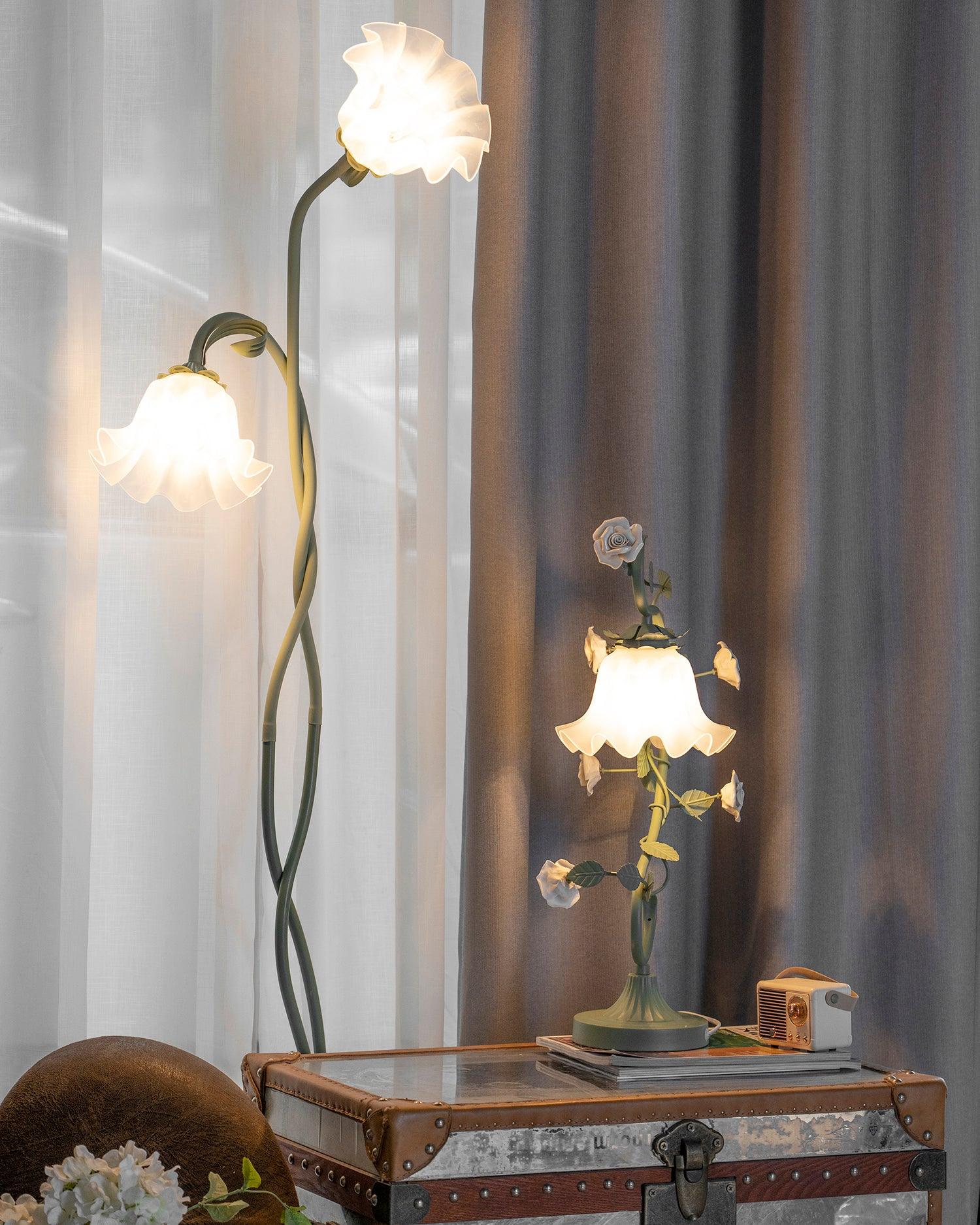 Botanical Elegance Floor Lamp in Matte Green