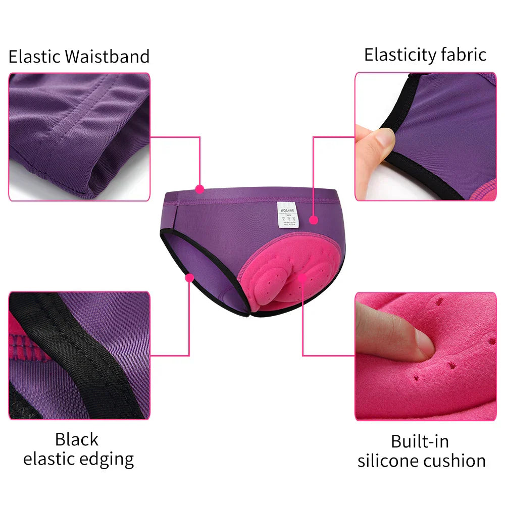 Women’s Padded Cycling Underwear | Integrated Silicone Cushion | Breathable Fabric | Comfortable Fit