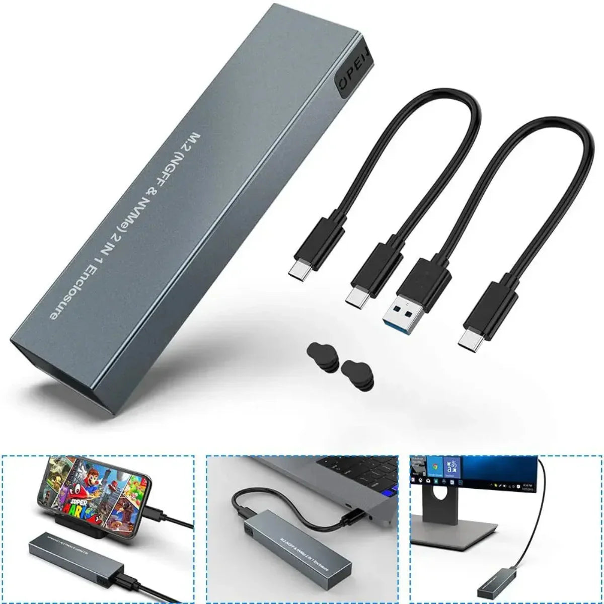 Portable USB C Enclosure for NVMe and SATA SSDs