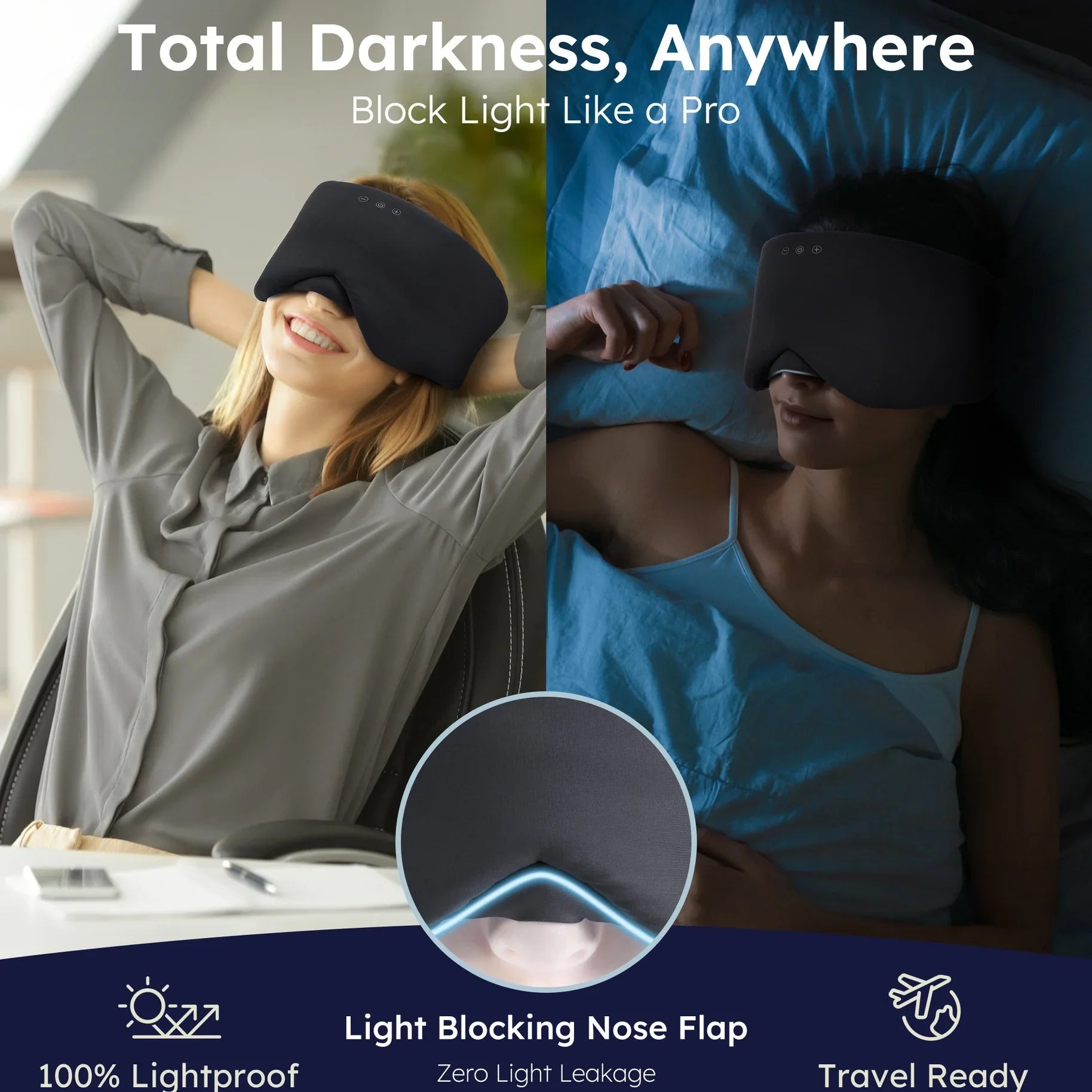 Wireless Bluetooth Eye Mask with Soft Fabric – Full Blackout for Comfort
