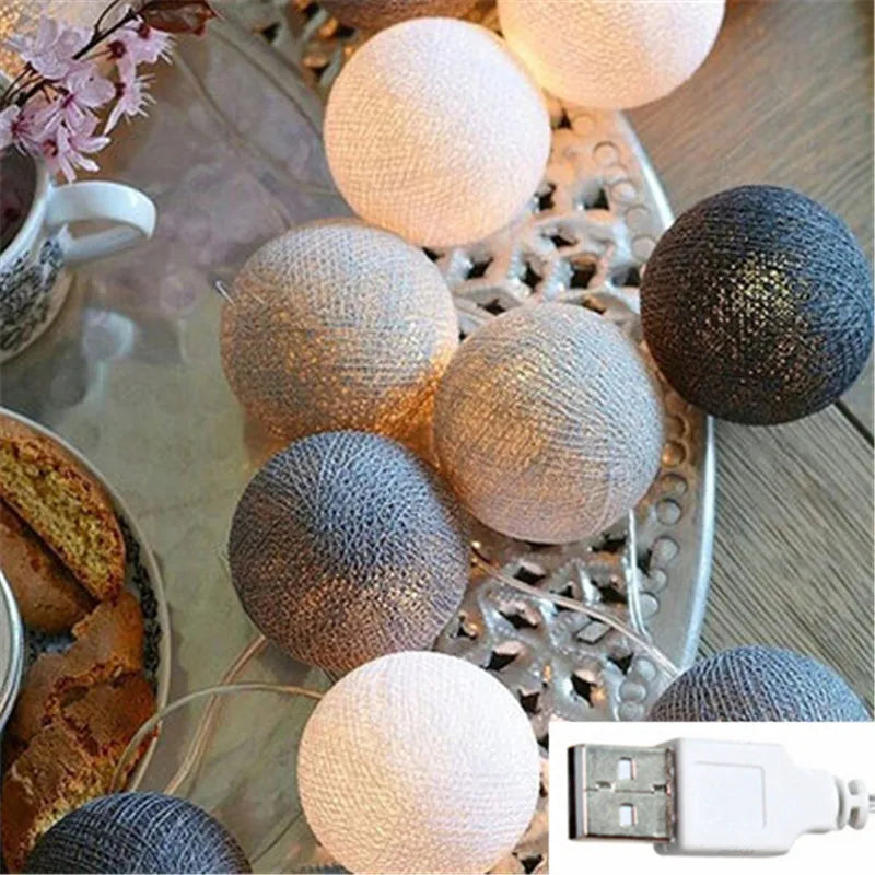 Taavita Cotton LED String Lights with Decorative Balls – Mood Lighting for Indoor Use, Weddings, and Celebrations (10, 20, or 40 LEDs)