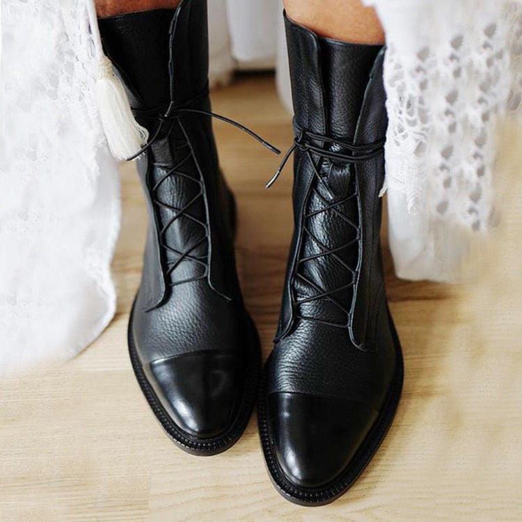 Women’s Ankle Boots | Eco-Leather Lace-Up with Cap Toe | Cotton Lining & Lightweight Sole | Removable Insole