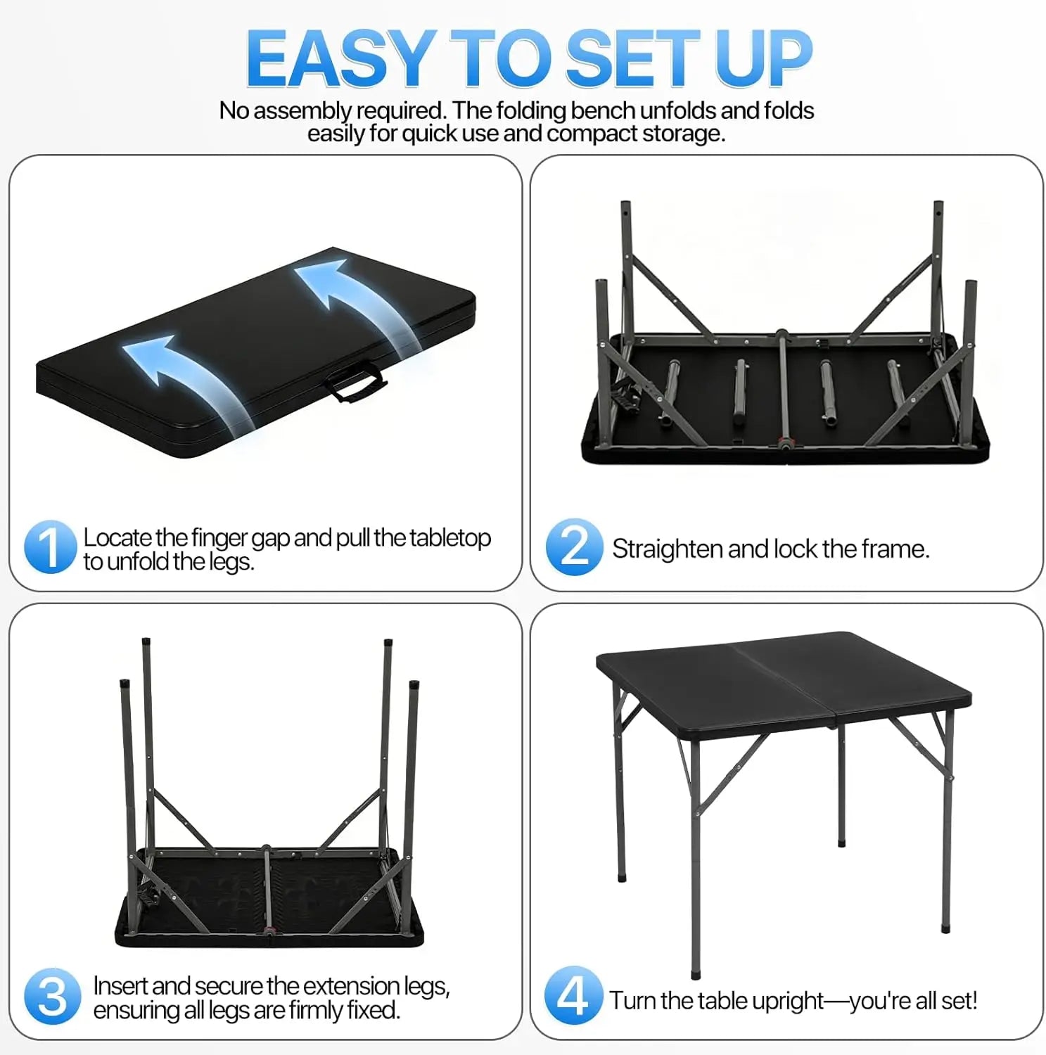 Adjustable Height 4FT Picnic Table - Portable & Sturdy for Camping, BBQs, Events
