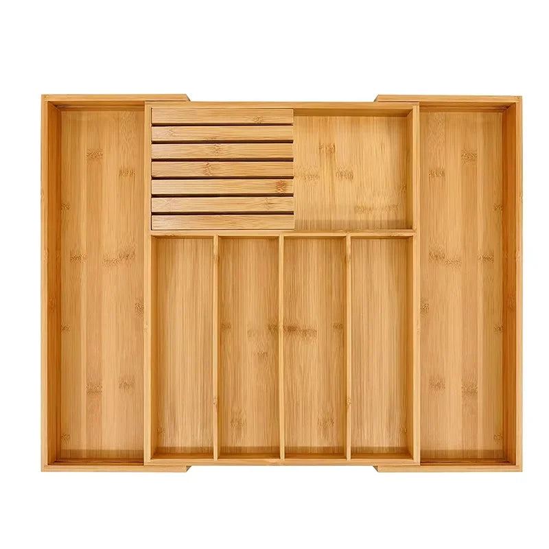 Bamboo Drawer Organizer for Kitchen with Expandable Design – Adjustable Utensil Storage Tray