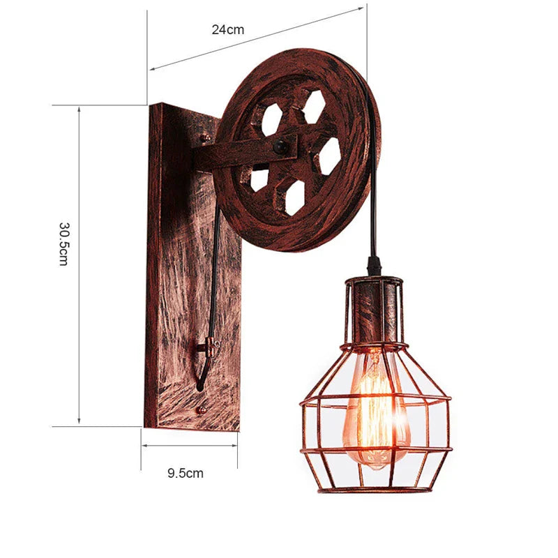 Retro-Inspired Adjustable LED Wall Lamp with Pulley Mechanism