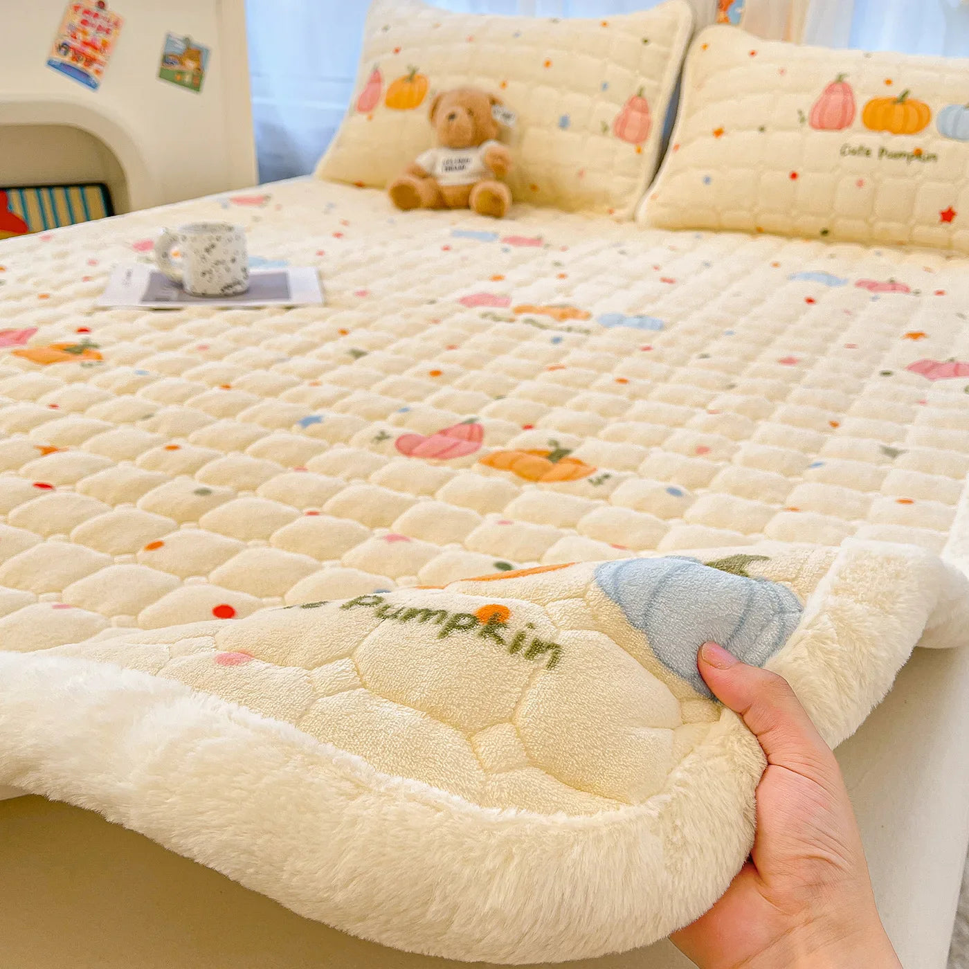 Purple Children's Mattress Pad with Adorable Cartoon Print – Soft & Warm