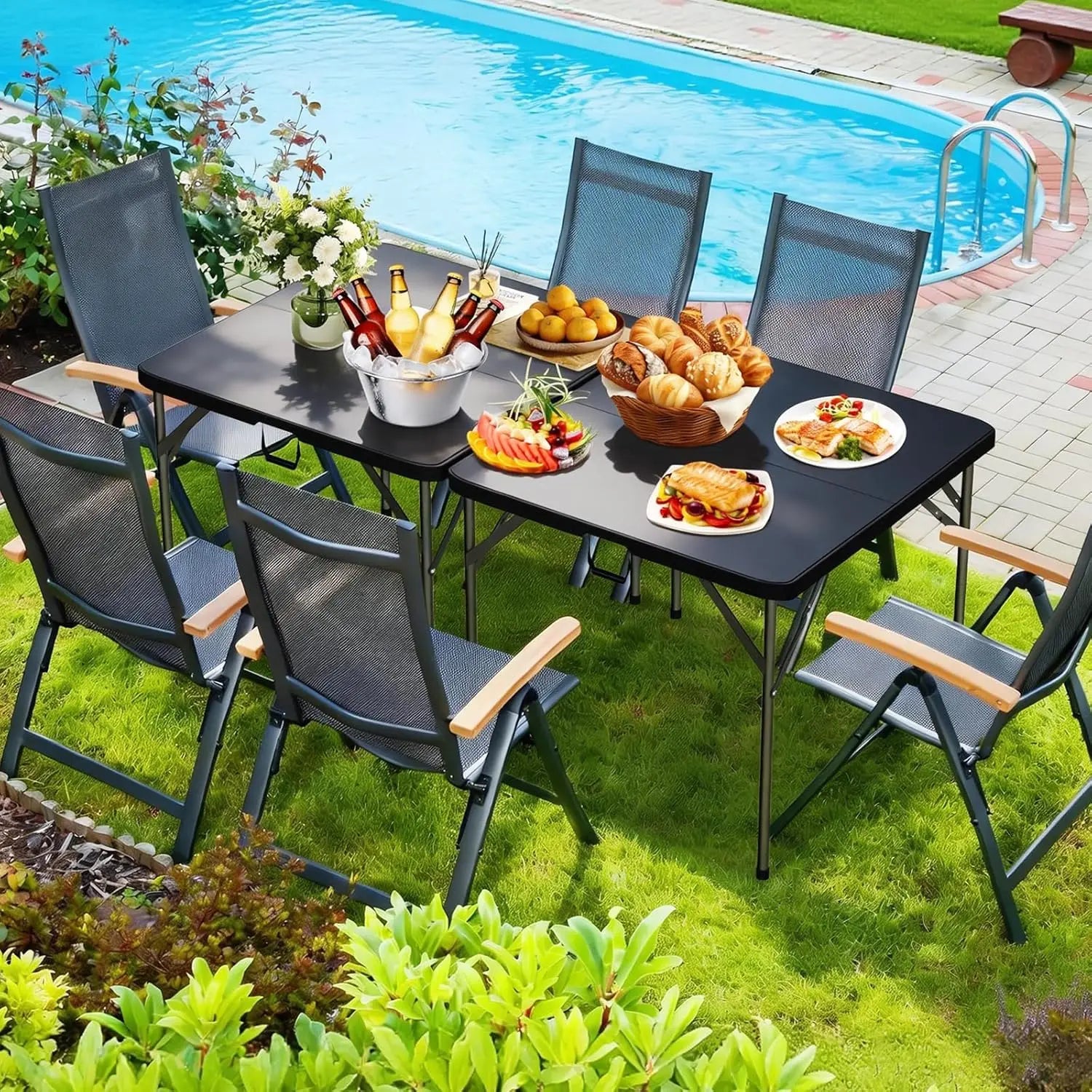 Adjustable Height 4FT Picnic Table - Portable & Sturdy for Camping, BBQs, Events