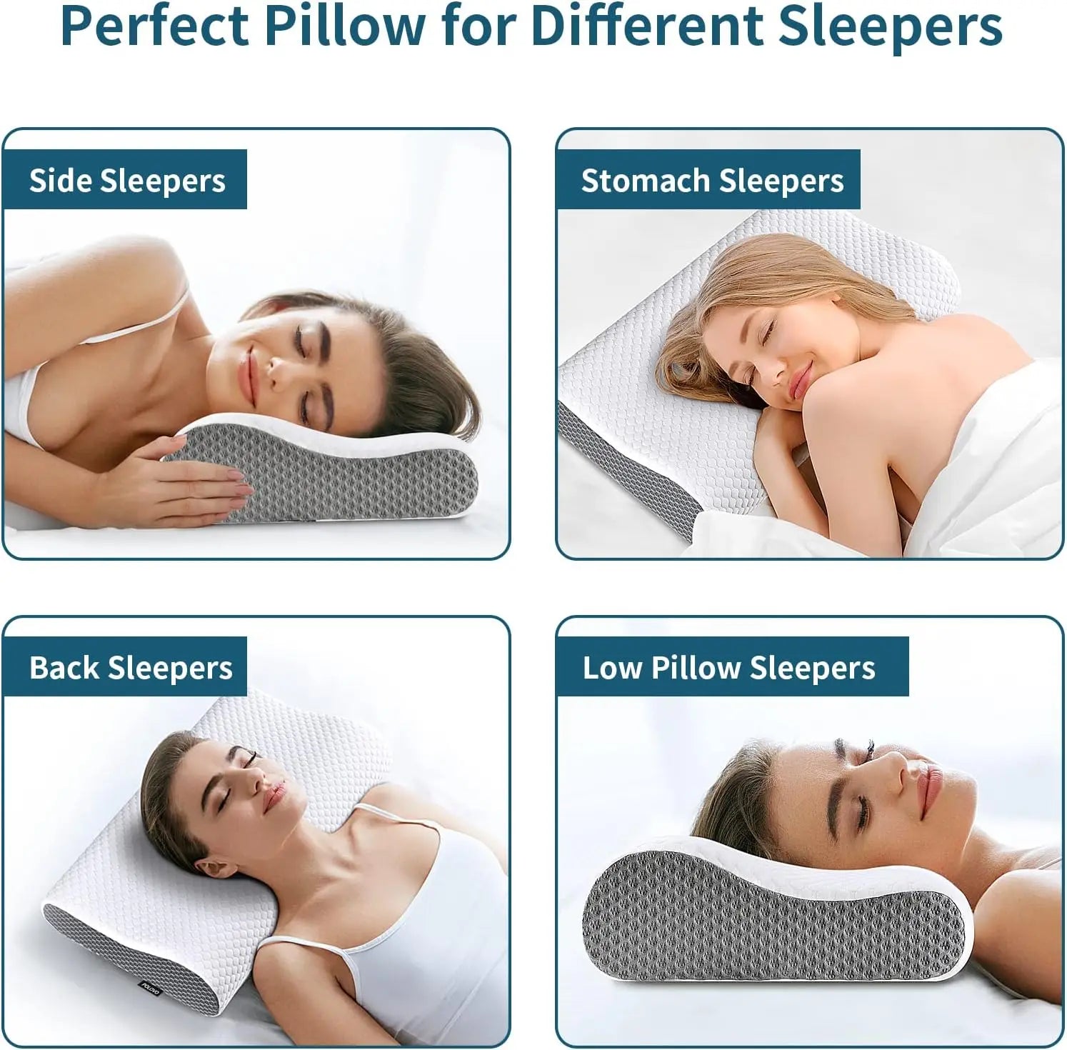 Ergonomic Cervical Contour Pillow - Memory Foam for Side, Back & Stomach Sleepers