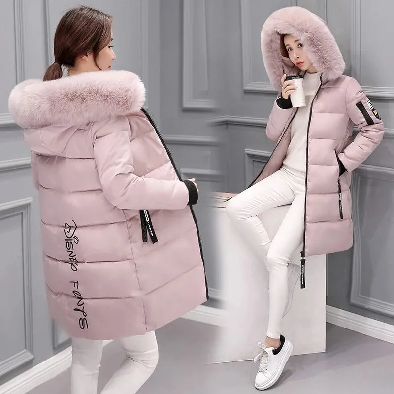 Women’s Quilted Down Jacket | Large Fur Collar & Hood | High-Quality Durable Material | Figure-Hugging Fit
