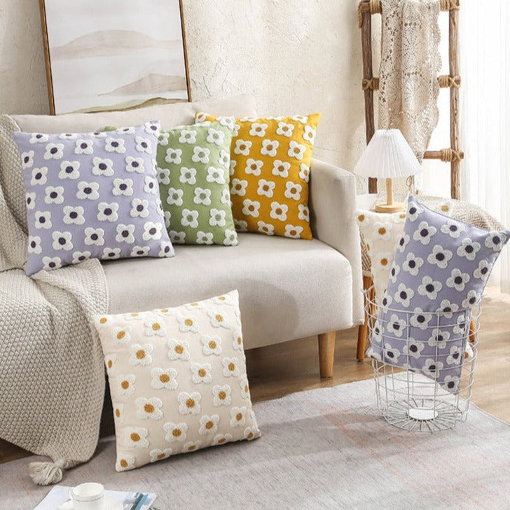 Taavita Lumbar Pillow Cover with Embroidered Floral Design