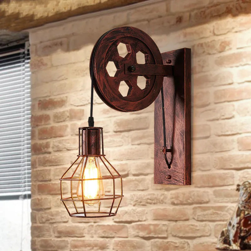 Retro-Inspired Adjustable LED Wall Lamp with Pulley Mechanism