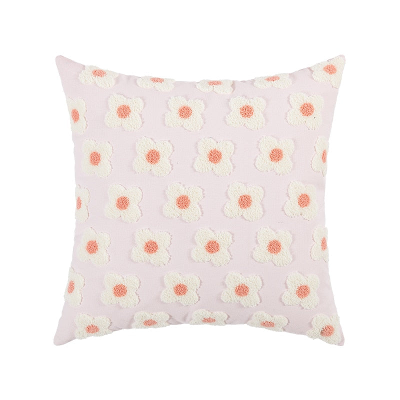 Taavita Lumbar Pillow Cover with Embroidered Floral Design