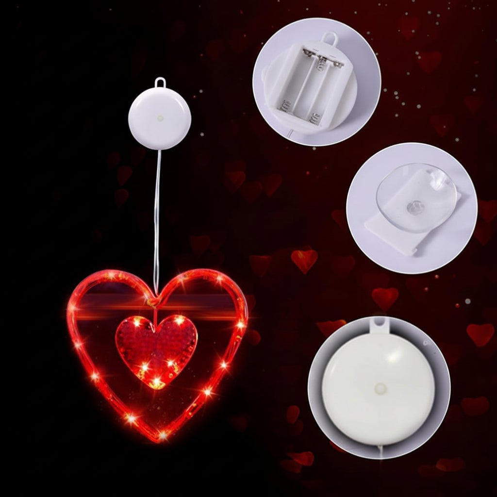 Romantic Heart Shaped LED Window Lights with Suction Cups