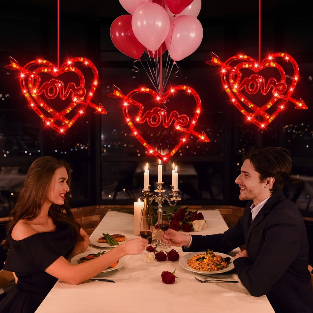 Romantic Heart Shaped LED Window Lights with Suction Cups
