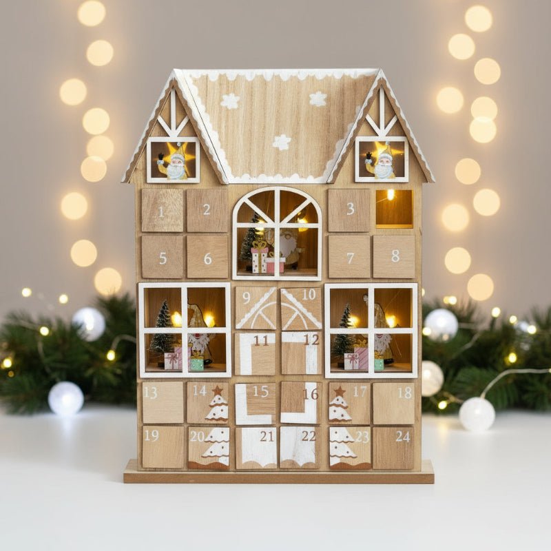 FestivalBright Wooden Advent Calendar with LED Lighting