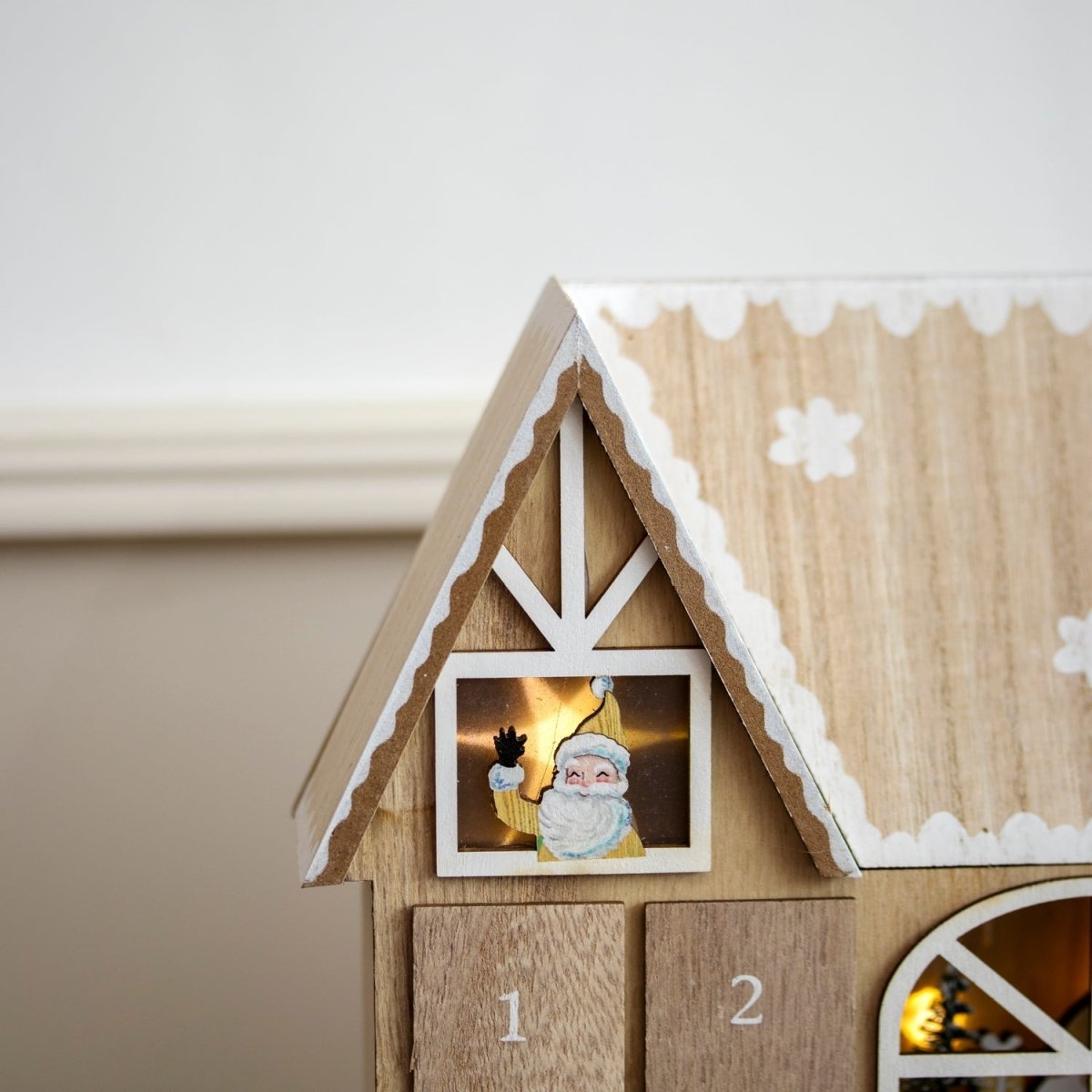 FestivalBright Wooden Advent Calendar with LED Lighting