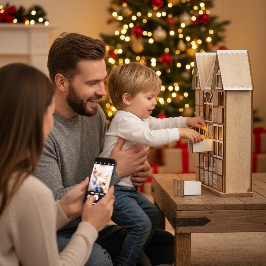 FestivalBright Wooden Advent Calendar with LED Lighting