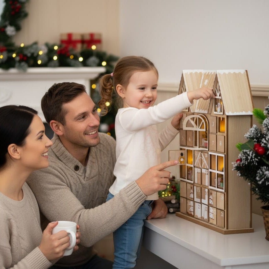 FestivalBright Wooden Advent Calendar with LED Lighting