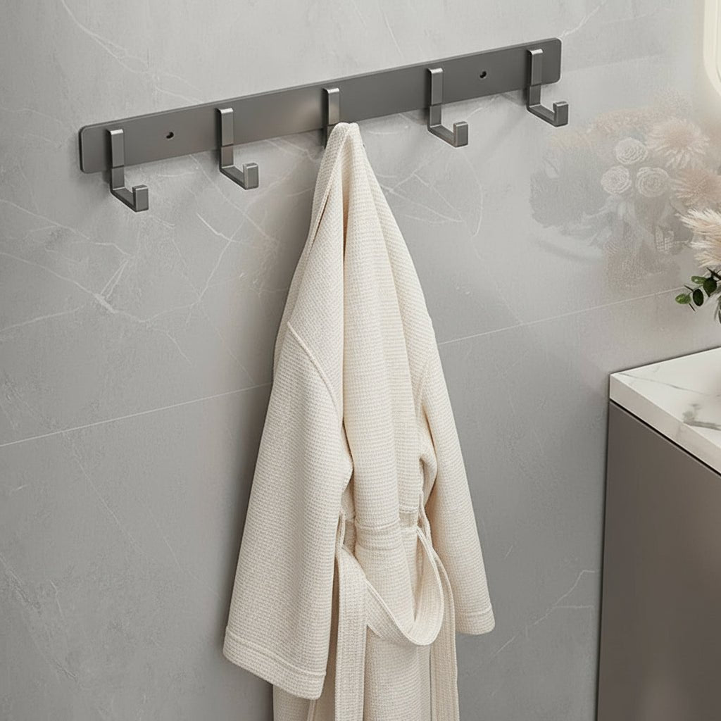 Elegant Wall-Mounted Coat Organizer with Sleek Black Hooks