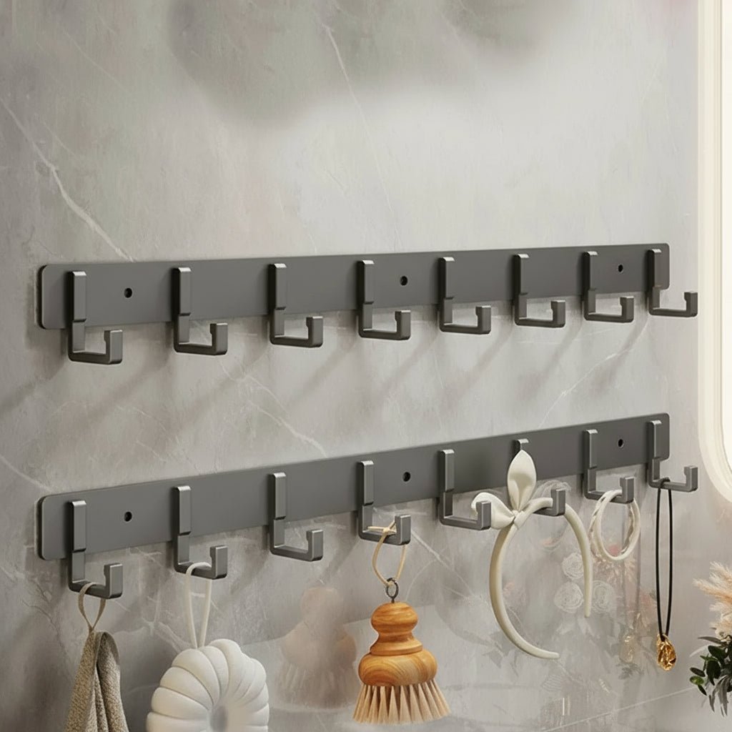 Elegant Wall-Mounted Coat Organizer with Sleek Black Hooks