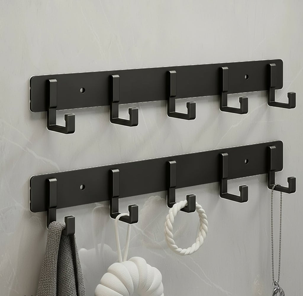 Elegant Wall-Mounted Coat Organizer with Sleek Black Hooks