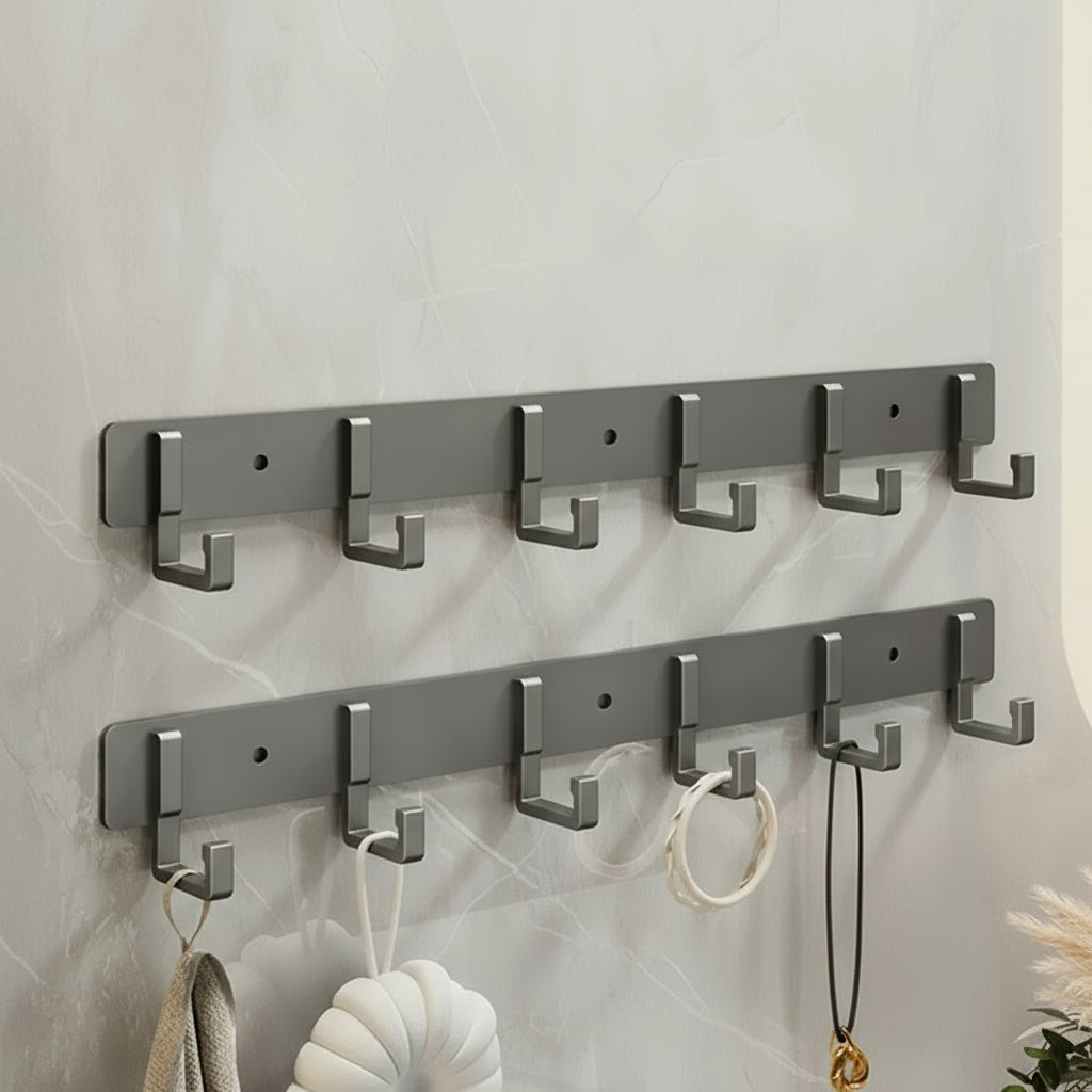 Elegant Wall-Mounted Coat Organizer with Sleek Black Hooks