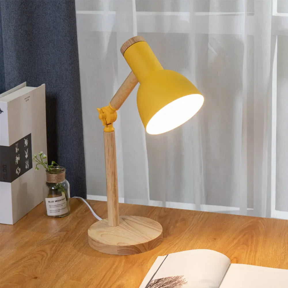 Stylish Natural Wood Desk Light with Adjustable Shade