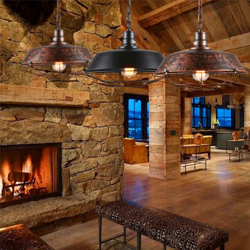 Rustic Charm Pendant Light - Iron Hanging Lamp for Home Decor