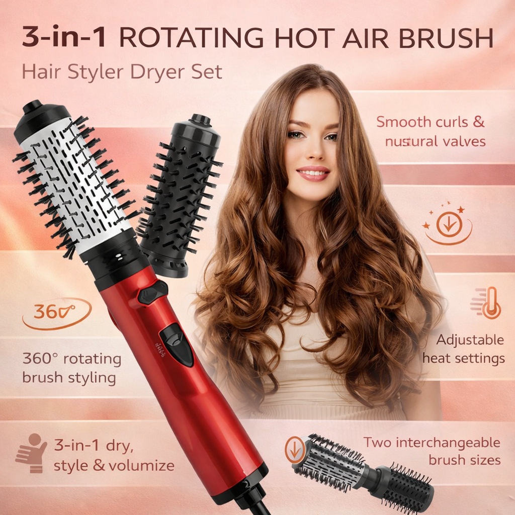 Versatile 3-in-1 Rotating Hot Air Styler and Dryer Set
