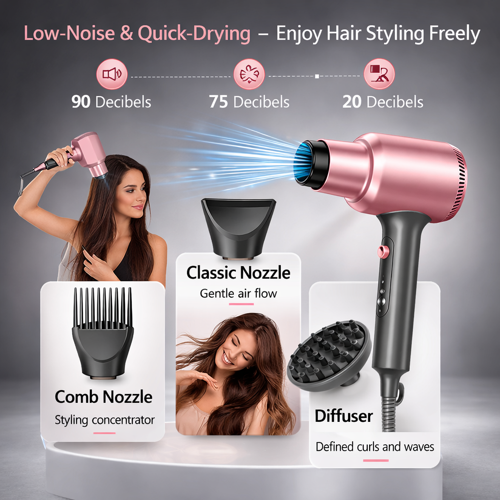Dynamic Ion Hair Dryer with Curly Hair Diffuser Attachment