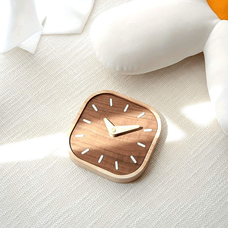 Elegant Oak & Walnut Desk Clock with Whisper-Quiet Mechanism