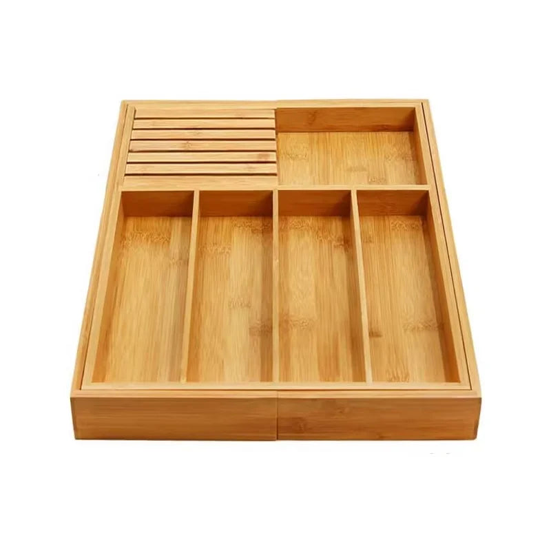 Bamboo Drawer Organizer for Kitchen with Expandable Design – Adjustable Utensil Storage Tray