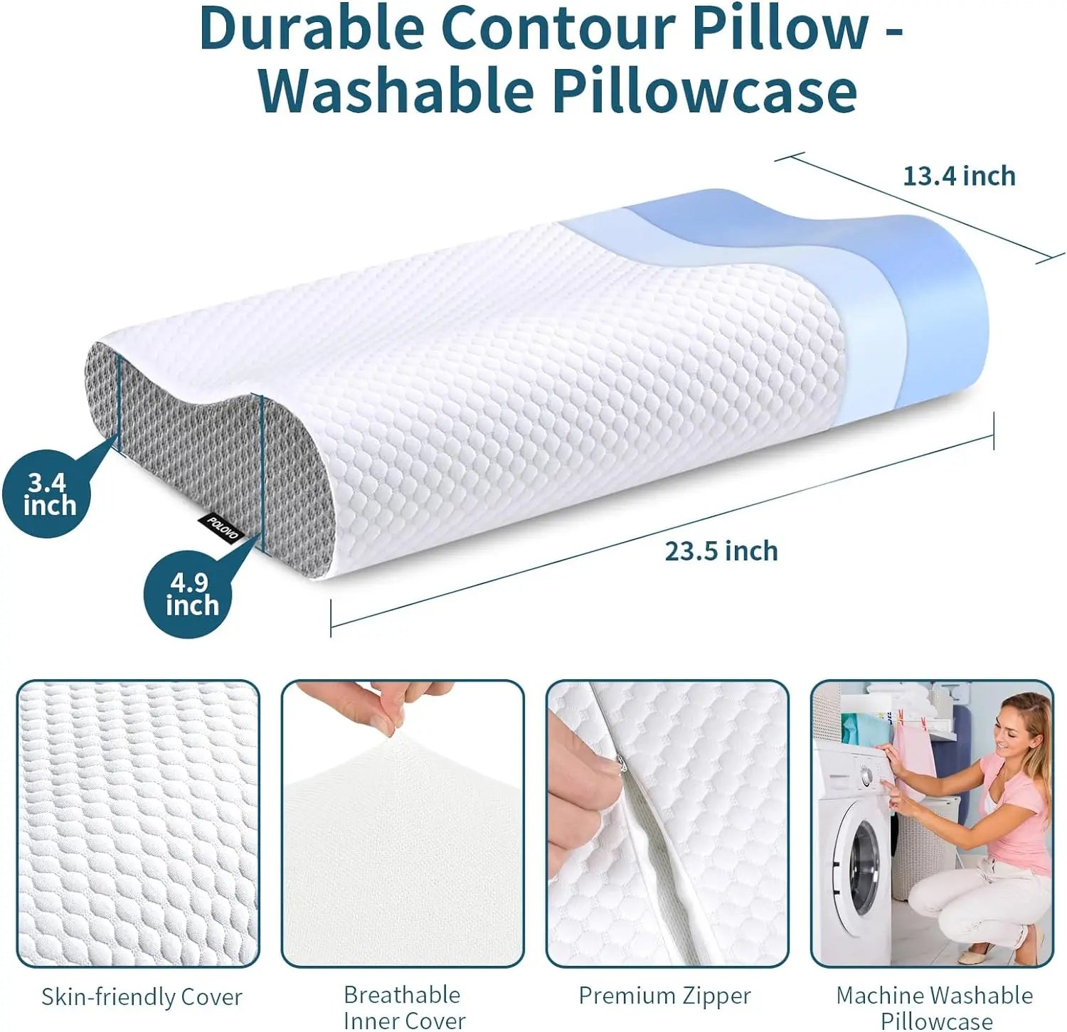Ergonomic Cervical Contour Pillow - Memory Foam for Side, Back & Stomach Sleepers