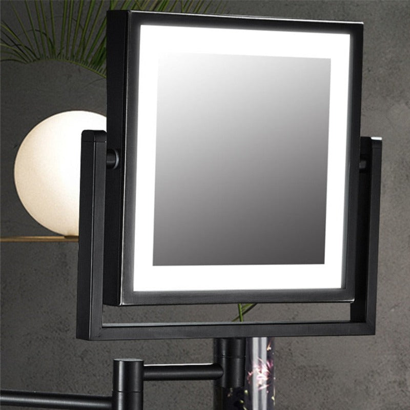 Adjustable LED Black Square Magnifying Makeup and Bathroom Mirror